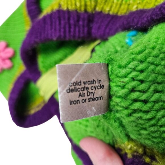 Handmade E.C.C. Wool Childrens Hooded Sweater Zip Floral Design Chunky Knit 2T - Picture 7 of 8